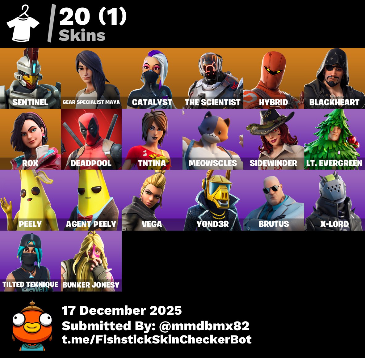 اک فورتنایت با 20 تا اسکین